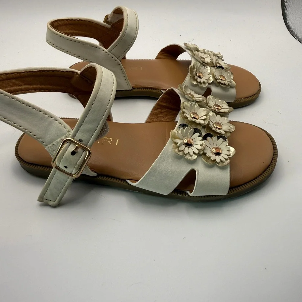 Tahari Girls White Gold Floral Applique Sandals Size 9 Toddler Dress Shoes